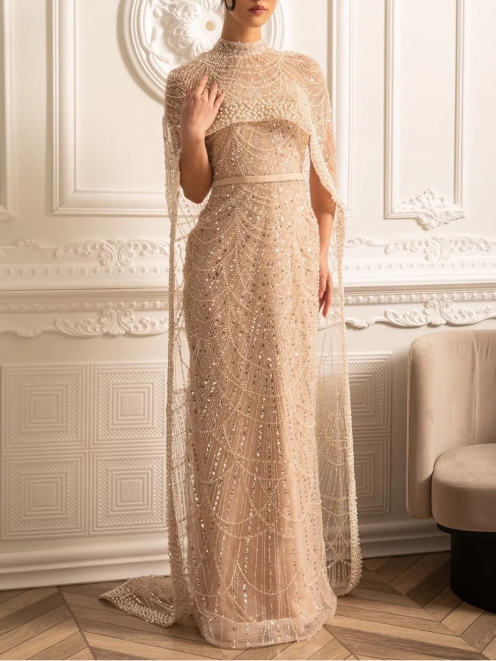 Sierra Darien | Beaded Cape Gown